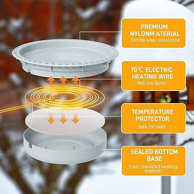 Heated Bird Bath Outdoor Pedestal Electric Water Bowl Automatic Deicer for Garden Winter 1 Piece