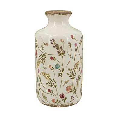 4.3x8.3" Ceramic Cylinder Vase with Multi-Colored Floral Motifs