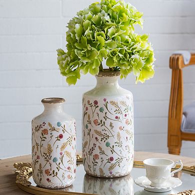 4.3x8.3" Ceramic Cylinder Vase with Multi-Colored Floral Motifs