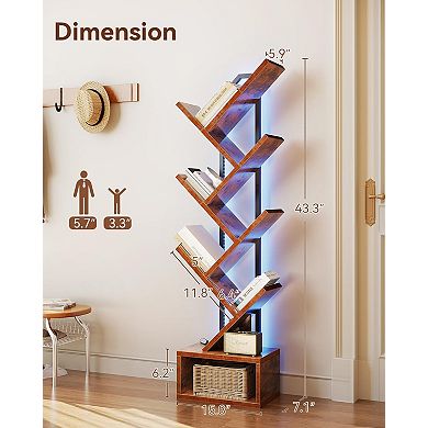 6-Tier Narrow LED Lighted Bookshelf: Space-Saving, Sturdy, Stylish for Living/Bedroom/Home Office