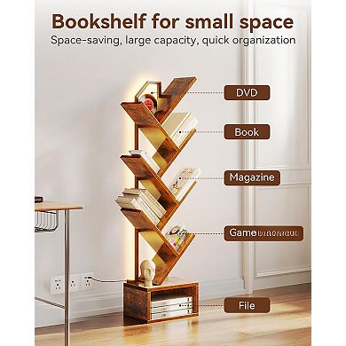 6-Tier Narrow LED Lighted Bookshelf: Space-Saving, Sturdy, Stylish for Living/Bedroom/Home Office