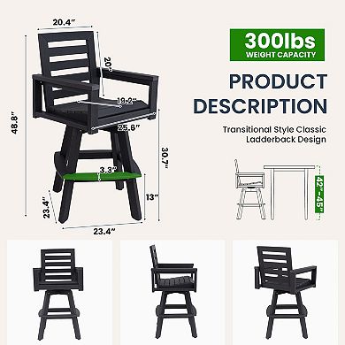 KWPZQEB Outdoor Swivel Bar Stools with Ladderback, Patio Bar Chair