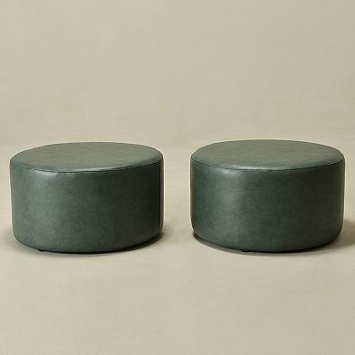24" Faux Leather Round Upholstered Ottoman Set of 2