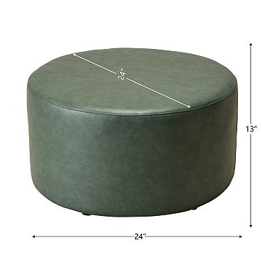 24" Faux Leather Round Upholstered Ottoman Set of 2