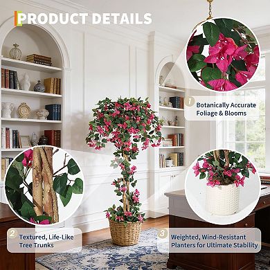 5FT Artificial Bougainvillea Tree in White Pot