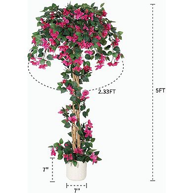 5FT Artificial Bougainvillea Tree in White Pot