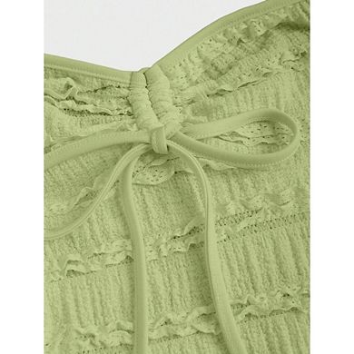 Women's Peplum Halter Crop Tops Drawstring Tie Ruched Solid Dressy Casual Spaghetti Strap Cami Top