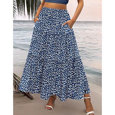 Zeagoo Women's High Waisted Flowy A Line Tiered Maxi Skirts with Pockets Casual Skirts