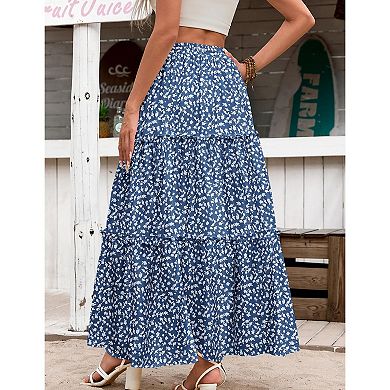 Zeagoo Women's High Waisted Flowy A Line Tiered Maxi Skirts with Pockets Casual Skirts