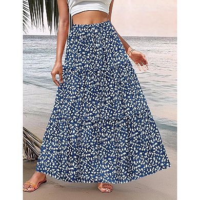 Zeagoo Women's High Waisted Flowy A Line Tiered Maxi Skirts with Pockets Casual Skirts