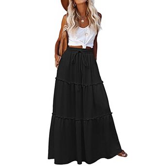 Zeagoo Women's High Waisted Flowy A Line Tiered Maxi Skirts with Pockets Casual Skirts
