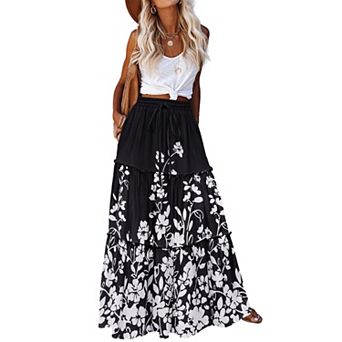 Zeagoo Women's High Waisted Flowy A Line Tiered Maxi Skirts with Pockets Casual Skirts