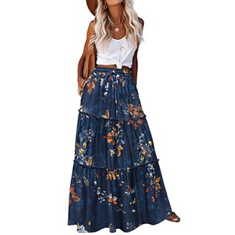 Zeagoo Women's High Waisted Flowy A Line Tiered Maxi Skirts with Pockets Casual Skirts