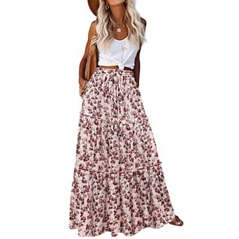 Zeagoo Women's High Waisted Flowy A Line Tiered Maxi Skirts with Pockets Casual Skirts
