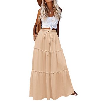 Zeagoo Women's High Waisted Flowy A Line Tiered Maxi Skirts with Pockets Casual Skirts