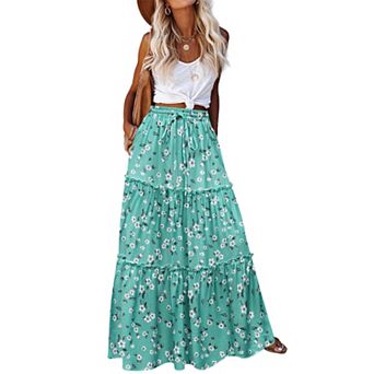 Zeagoo Women's High Waisted Flowy A Line Tiered Maxi Skirts with Pockets Casual Skirts