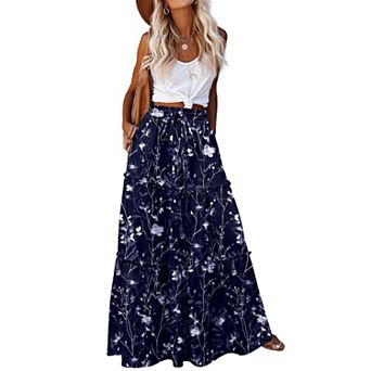 Zeagoo Women's High Waisted Flowy A Line Tiered Maxi Skirts with Pockets Casual Skirts