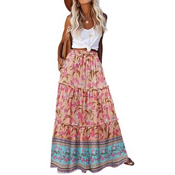 Zeagoo Women's High Waisted Flowy A Line Tiered Maxi Skirts with Pockets Casual Skirts