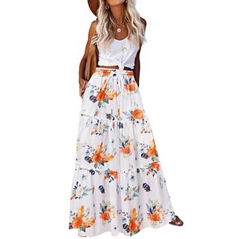 Zeagoo Women's High Waisted Flowy A Line Tiered Maxi Skirts with Pockets Casual Skirts