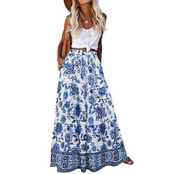 Zeagoo Women's High Waisted Flowy A Line Tiered Maxi Skirts with Pockets Casual Skirts