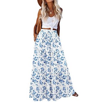 Zeagoo Women's High Waisted Flowy A Line Tiered Maxi Skirts with Pockets Casual Skirts