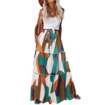 Zeagoo Women's High Waisted Flowy A Line Tiered Maxi Skirts with Pockets Casual Skirts