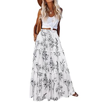 Zeagoo Women's High Waisted Flowy A Line Tiered Maxi Skirts with Pockets Casual Skirts