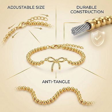 Golden Bow Bead Bracelet, Elegant & Ideal Gift