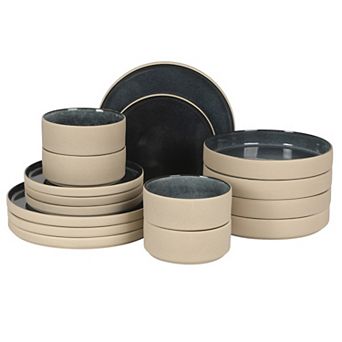 Gibson Elite Liberty Bay 16 pc Pottery Clay Stoneware Reactive Glaze Dinnerware Set