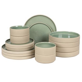 Gibson Elite Liberty Bay 16 pc Pottery Clay Stoneware Reactive Glaze Dinnerware Set