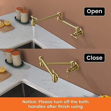 Wall Mounted Double Handle 1.8 GPM Pot Filler with 2 Built-in Ceramic Cartridge