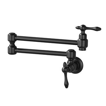 Wall Mounted Double Handle 1.8 GPM Pot Filler with 2 Built-in Ceramic Cartridge
