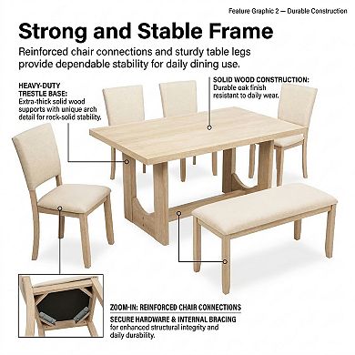 GOMYHOME 5-Piece Dining Table Set with Bench, Upholstered Chairs, Natural Wood Finish