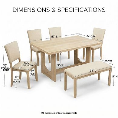 GOMYHOME 5-Piece Dining Table Set with Bench, Upholstered Chairs, Natural Wood Finish
