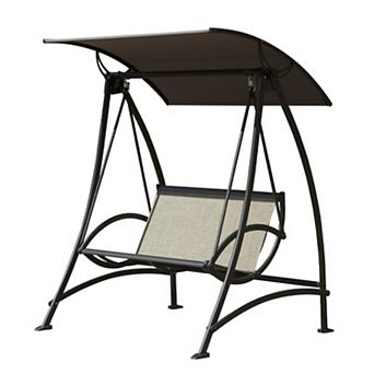 2-Seat Patio Swing Chair, Outdoor Porch Swing with Adjustable Canopy and Durable Steel Frame