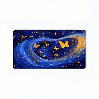 Blue Gold Butterfly Swirl Floor Mat, Non-Slip Artistic Decorative Floor Mat