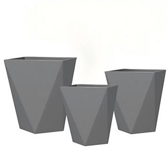 Set of 3 Stackable Tall Indoor Outdoor Planters with Drainage