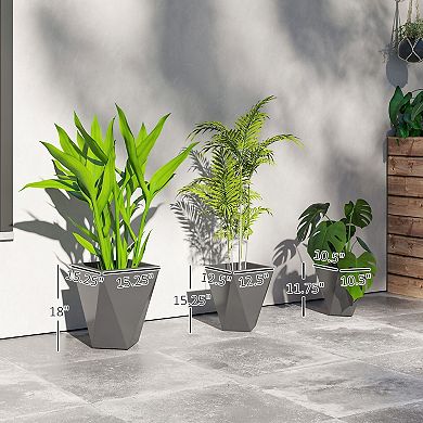 Set of 3 Stackable Tall Indoor Outdoor Planters with Drainage