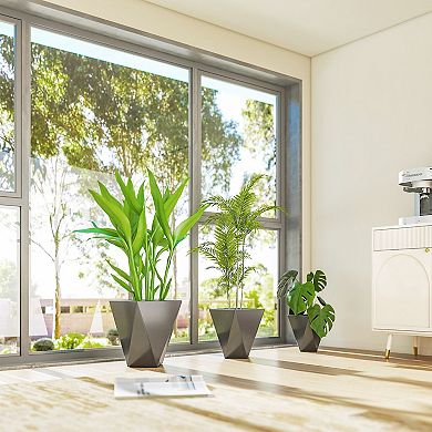 Set of 3 Stackable Tall Indoor Outdoor Planters with Drainage