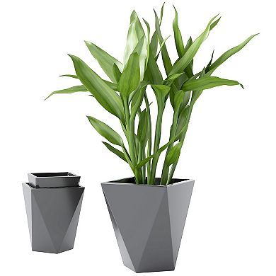 Set of 3 Stackable Tall Indoor Outdoor Planters with Drainage