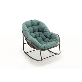 KWPZQEB Outdoor Rattan Rocker Recliner Chair with Padded Cushion for Living Room, Patio