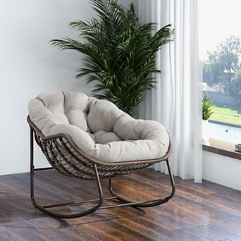 KWPZQEB Outdoor Rattan Rocker Recliner Chair with Padded Cushion for Living Room, Patio