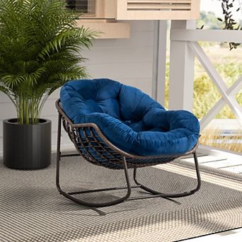 KWPZQEB Outdoor Rattan Rocker Recliner Chair with Padded Cushion for Living Room, Patio