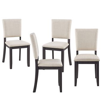GOMYHOME Upholstered Dining Chairs Set of 4, Beige Linen Fabric Side Chairs with Rubber Wood Legs