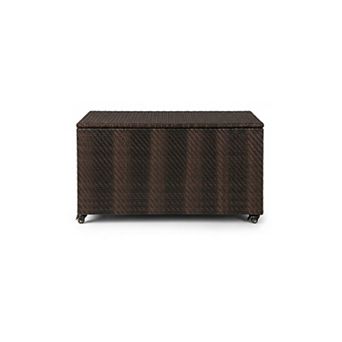 96 Gallon Outdoor Deck Box PE Wicker Storage Box With Wheels And Gas Strut