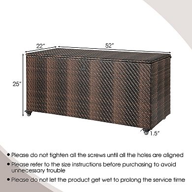 96 Gallon Outdoor Deck Box PE Wicker Storage Box With Wheels And Gas Strut