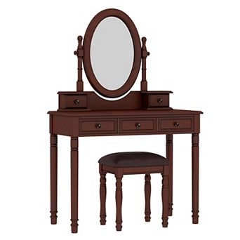 KWPZQEB Mid Century Modern Vanity Desk Set with Adjustable Angle Mirror & Cushioned Stool