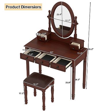 KWPZQEB Mid Century Modern Vanity Desk Set with Adjustable Angle Mirror & Cushioned Stool