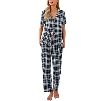Ekouaer Womens Pajamas Set Print PJs Button Down Sleepwear Short Sleeve Nightwear with Long Pants