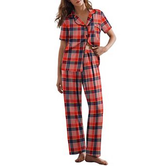 Ekouaer Womens Pajamas Set Print PJs Button Down Sleepwear Short Sleeve Nightwear with Long Pants